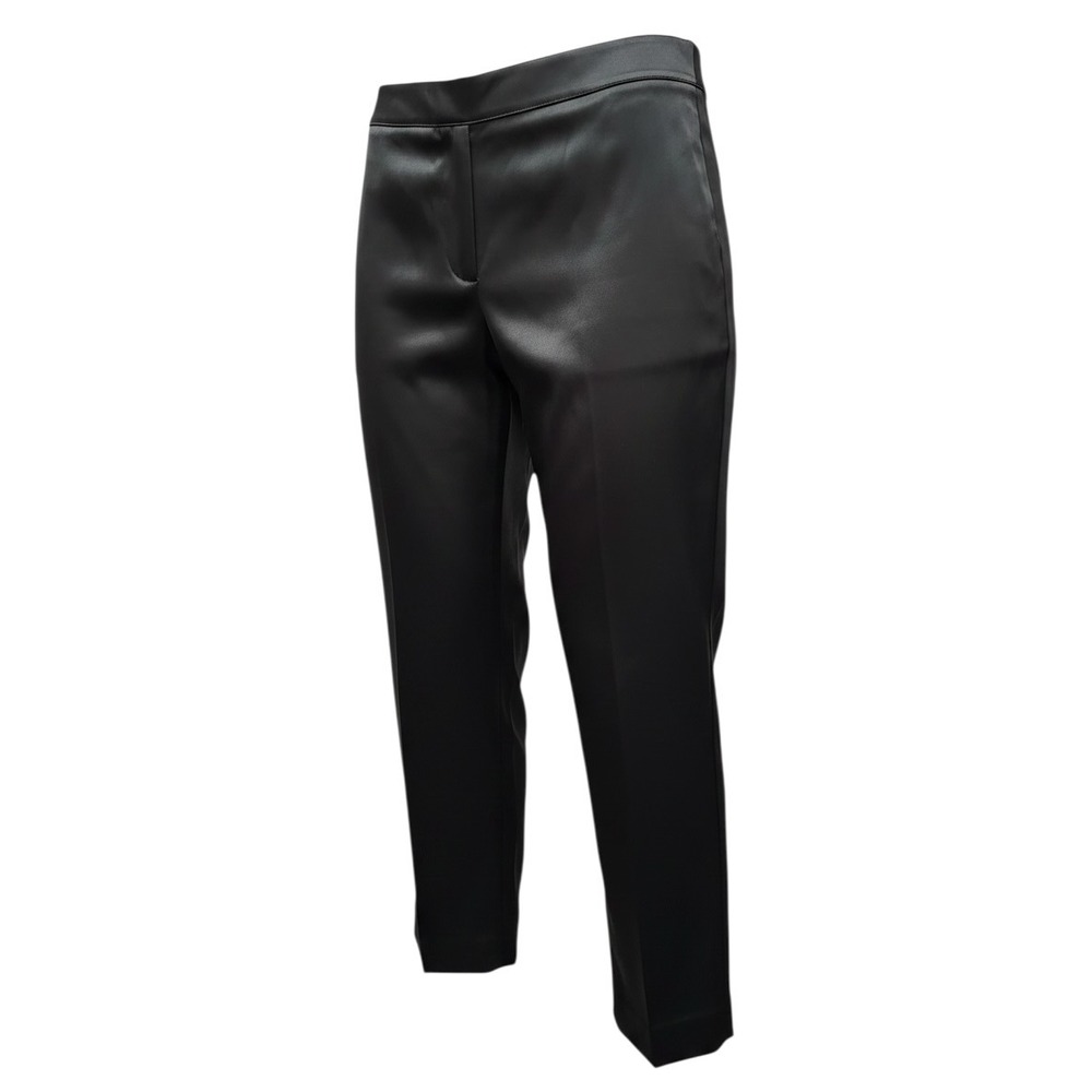 St John Caviar Emma Pants Black Satin‎ Triacetate Silk Feel Straight Leg Size 12